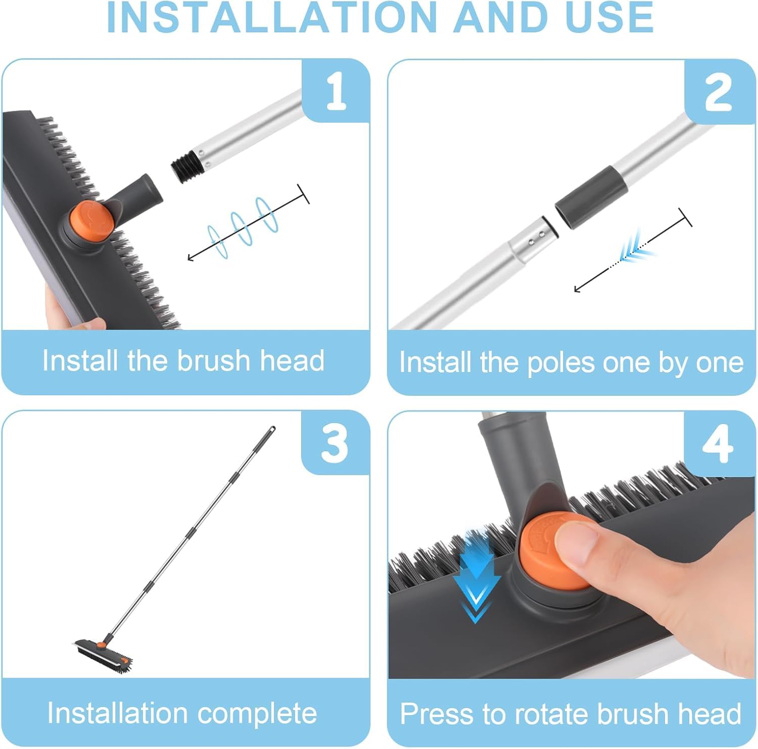 3 in 1 Bathroom Cleaning Brush with Wiper - Heavy Duty