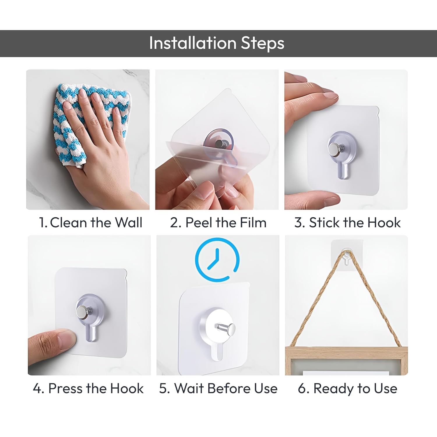 Photo Frame Hooks for Wall Without Drilling (Pack of 30)