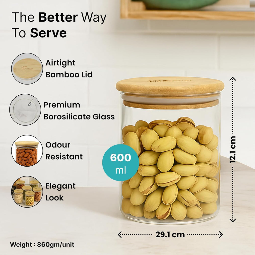 Airtight Borosilicate Glass Containers Set | Pack of 4 (600 ml)
