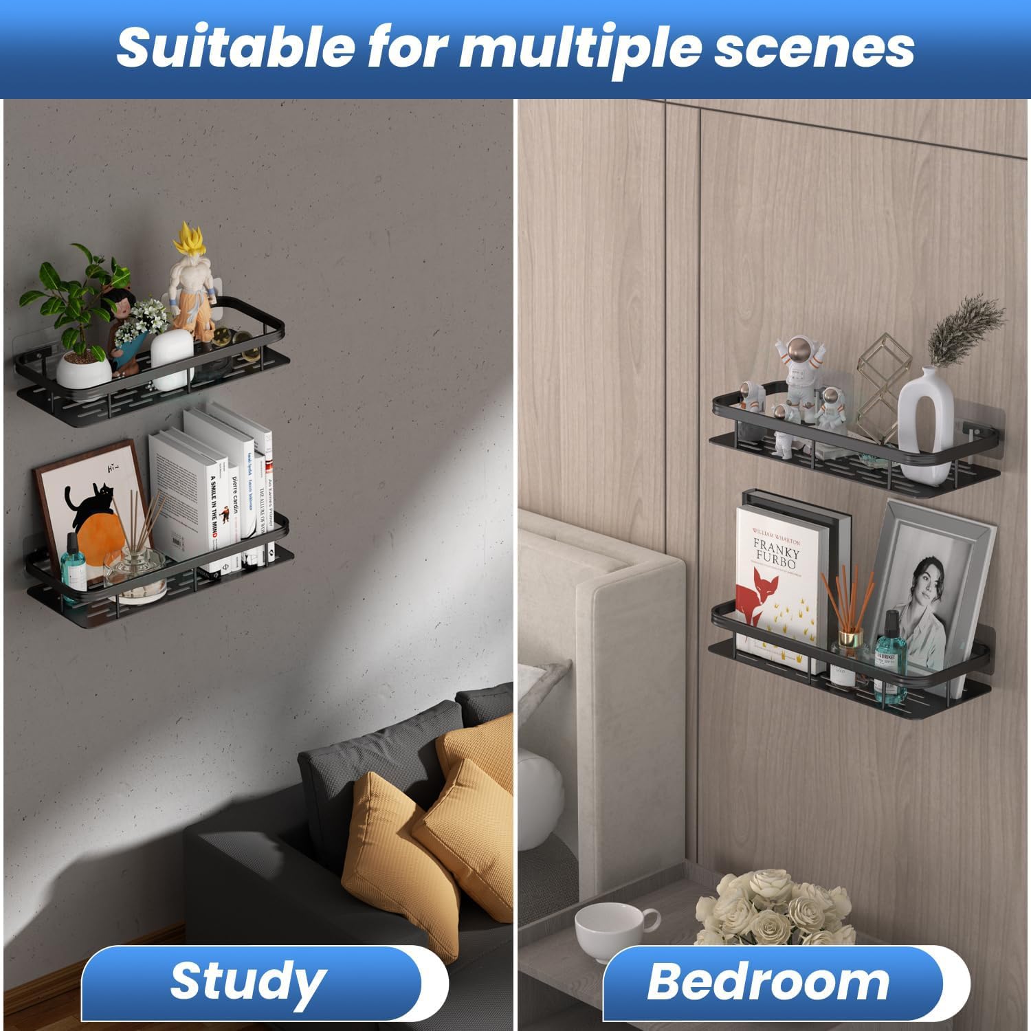 2 Pcs Aluminium Bathroom Wall Shelf Organiser