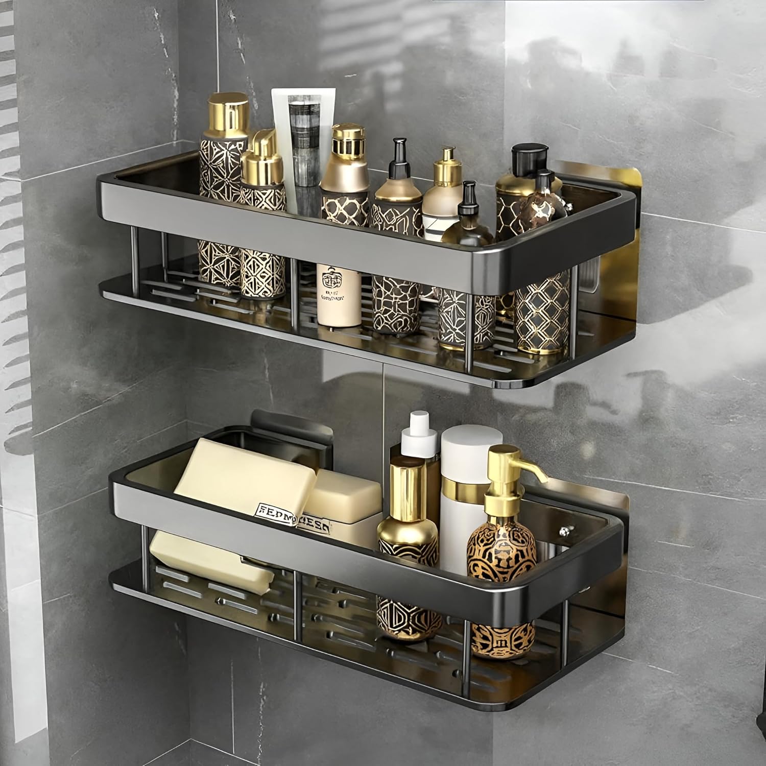 2 Pcs Aluminium Bathroom Wall Shelf Organiser