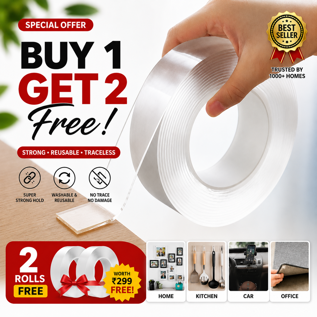 Double Sided Tape - Heavy Duty (BUY 1 GET 2 FREE)